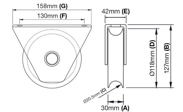 118mm Bottom Mount Gate Track Wheel (GTR002) - Image 2