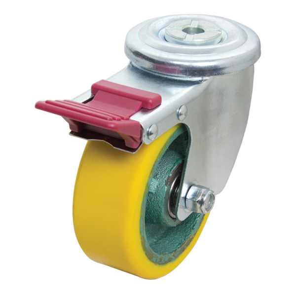 100mm Polyurethane Tyre on Cast Iron Centre Bolt Hole 300 Series Castor (S4220B)