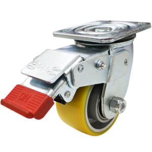 100mm Crowned Polurethane Tyred Aluminium Centred Wheel 300kg Capacity Swivel Castor with Swivel Lock & Brake (S4274SLB)