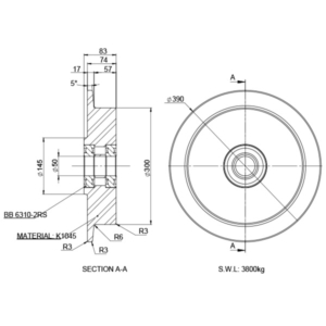 300mm Single Flange Track Wheel (SF1499DV)