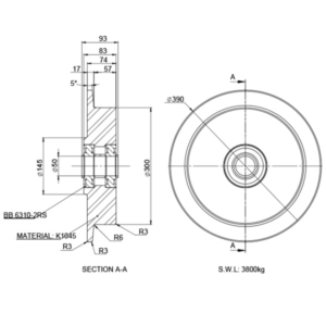 300mm Single Flange Track Wheel | 50mm Axle Diameter (SF1499-M50)