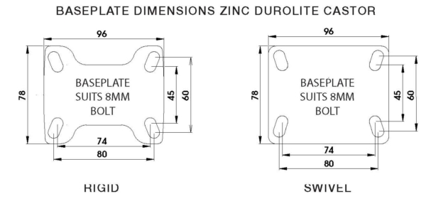 75mm Inst Rubber Rigid Zinc Durolite Castor (R3105) - Image 2