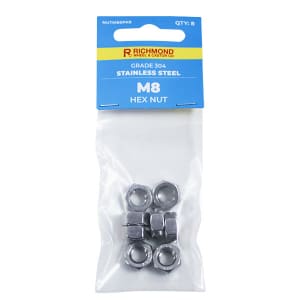 M8 Stainless Steel Hex Nut - 8 Pack (NUTM8SPK8)