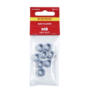 M8 Zinc Plated Hex Nut - 8 Pack (NUTM8ZPK8)